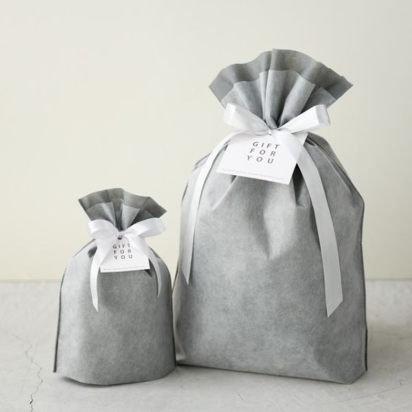 不織布袋 2重不織布リボン付バッグ-L グレー(10枚) ヘッズ