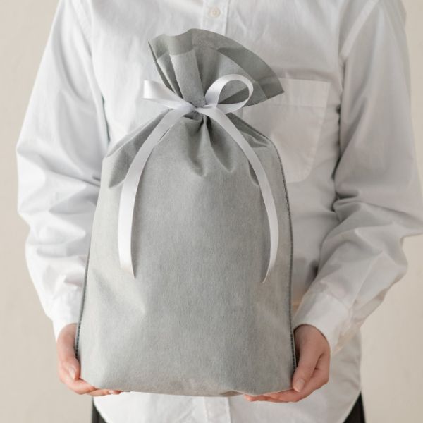不織布袋 2重不織布リボン付バッグ-M グレー(10枚) ヘッズ