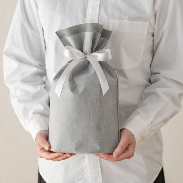 不織布袋 2重不織布リボン付バッグ-S グレー(20枚) ヘッズ