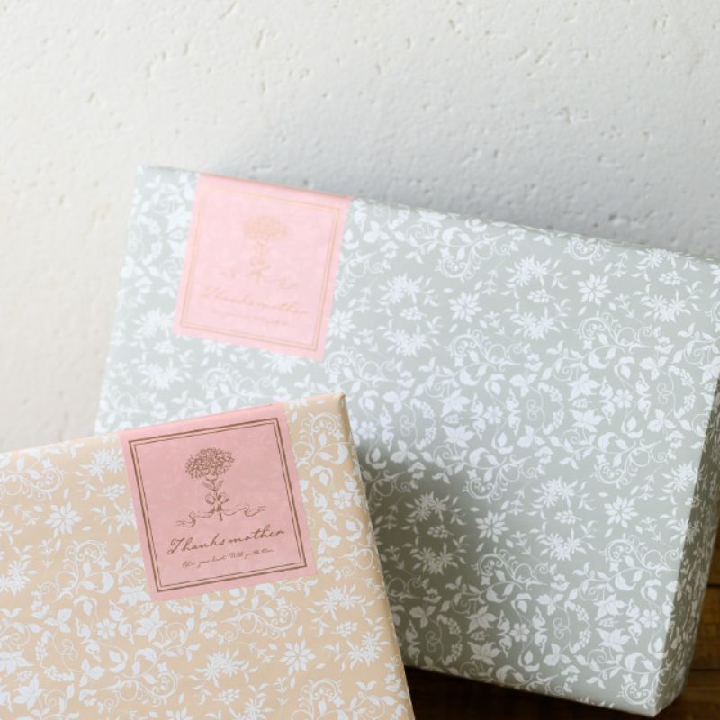 エレガントフラワー包装紙 グレー-1(全紙)(50枚) ヘッズ