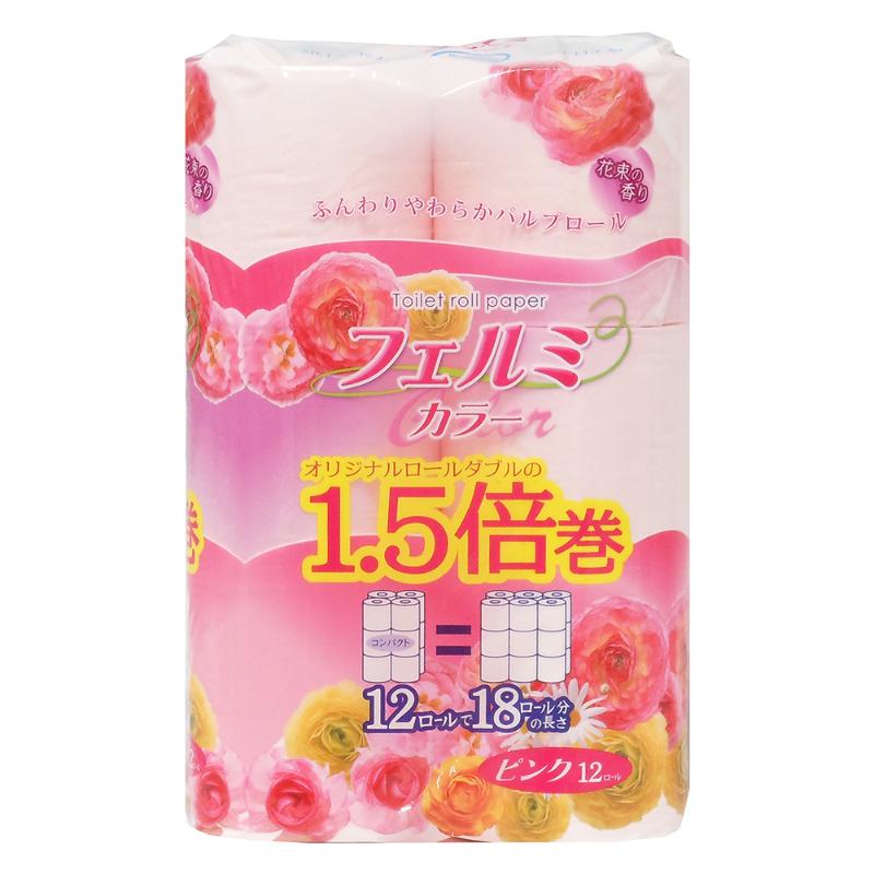 トイレットペーパー フェルミカラー 1.5倍巻 12ロール W イデシギョー
