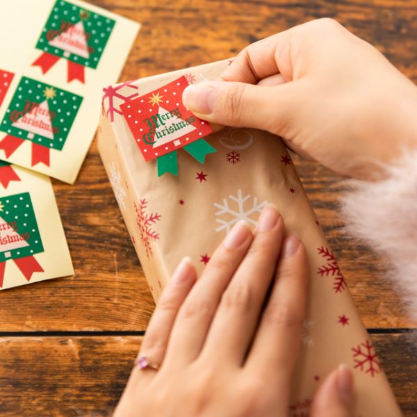 クリスマススクエア リボンシール(100枚) ヘッズ