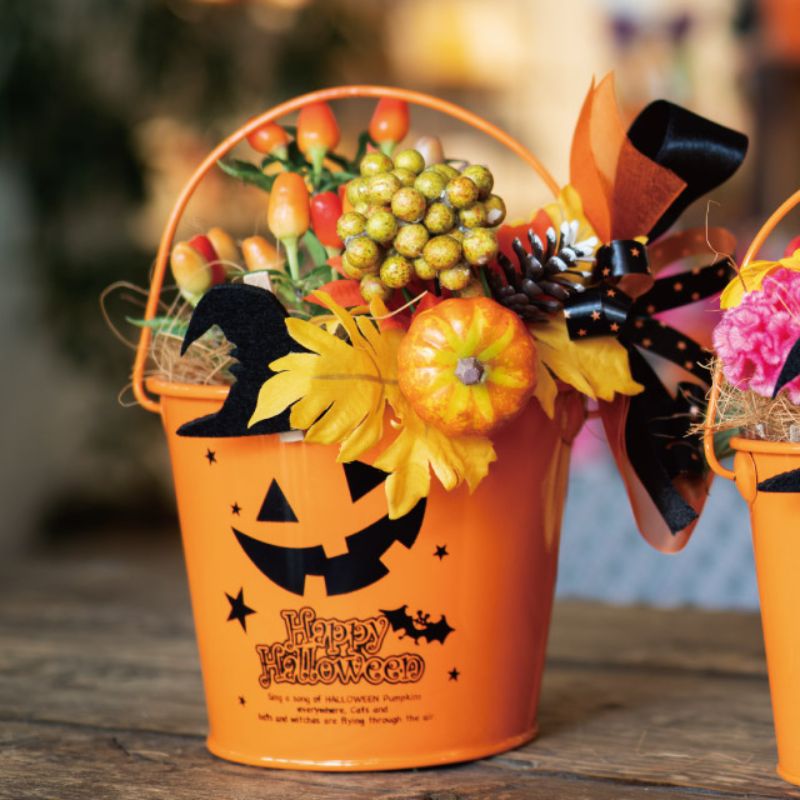 フラワー什器 ブラックハロウィンブリキバケツ-S(6個) ヘッズ