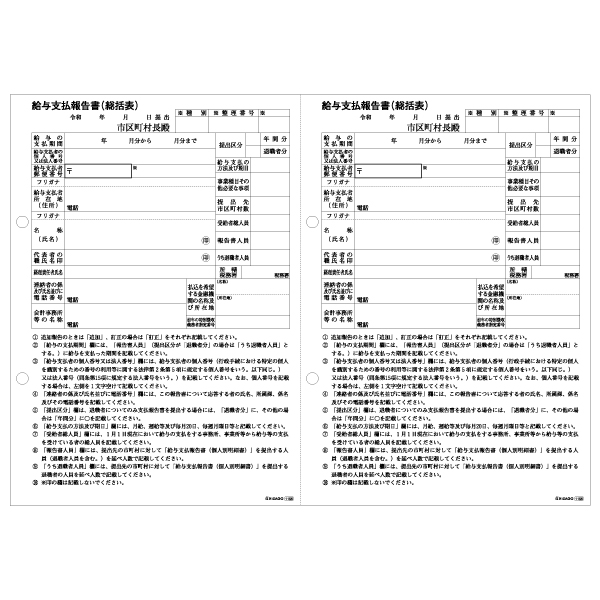 プリンター用紙 給与支払報告書(総括表) A4 2面 500入 GB1155 ヒサゴ