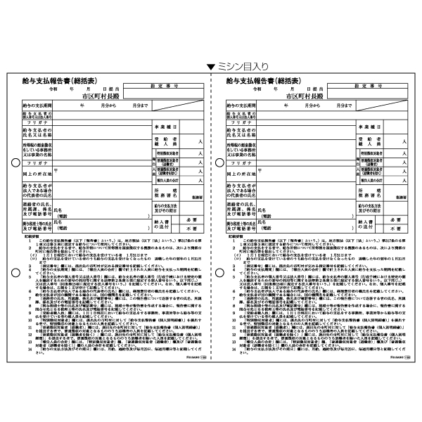 プリンター用紙 給与支払報告書(総括表) A4 2面 100入 OP1155 ヒサゴ