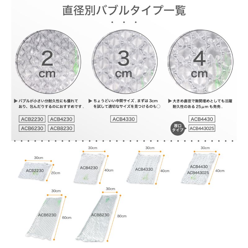 ACB4230　アスカ　バブル型　エアークッションフィルム　梱包資材　テイクアウト容器の通販サイト【容器スタイル】