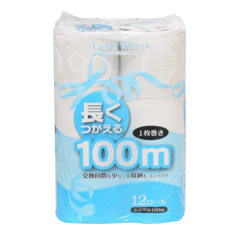 トイレットペーパー ロングホワイト 100m S 12ロール イデシギョー