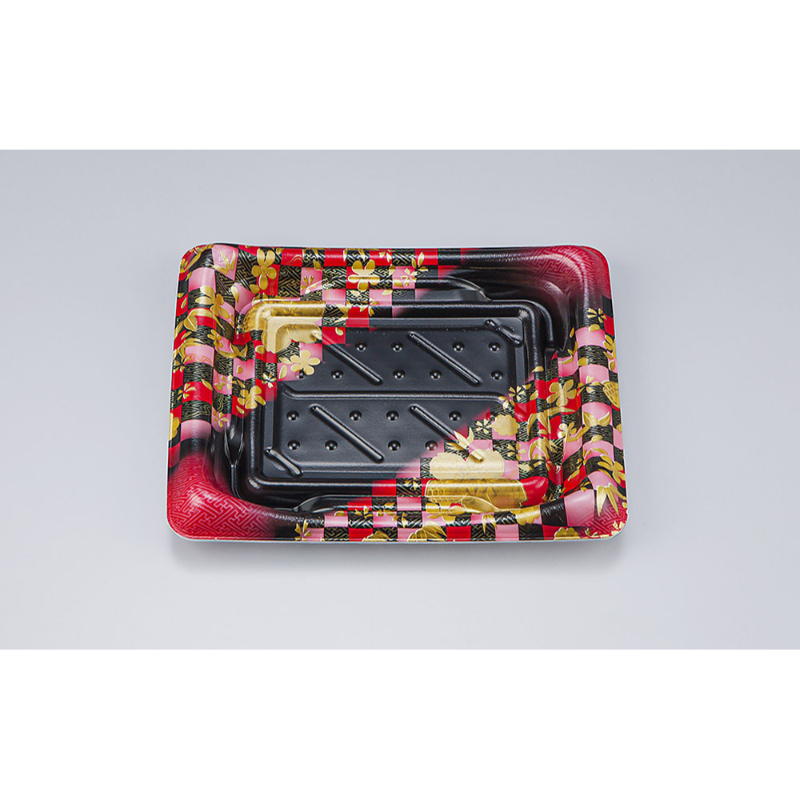 寿司容器 SFうま皿23 花雅黒赤 本体 シーピー化成