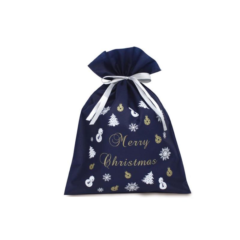 ローデンポリ袋 リボン付ギフトバッグ クリスマスワルツ(ネイビー) ベルベ