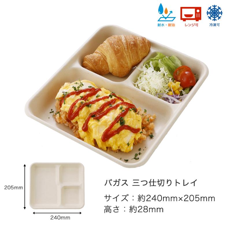 バガスモールド 三つ仕切りトレイ 青葉紙業
