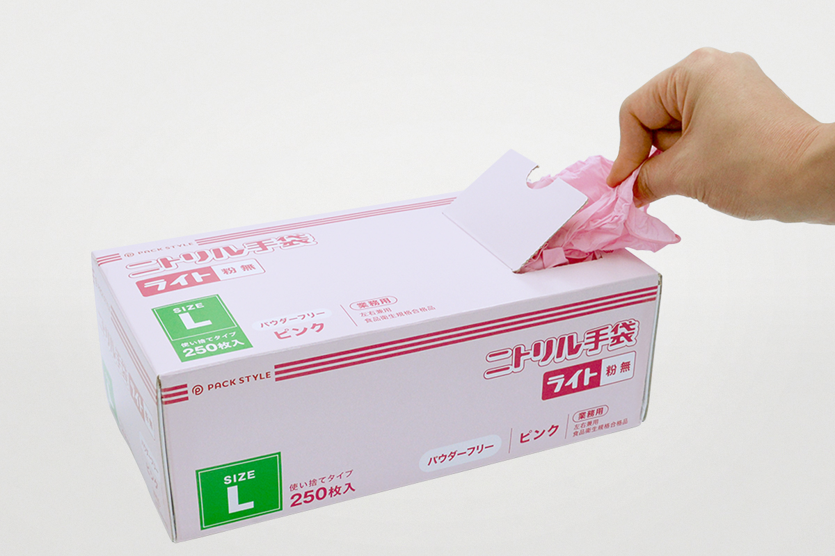 使い捨て手袋 ニトリル手袋ライト粉無 L ピンク パックスタイル