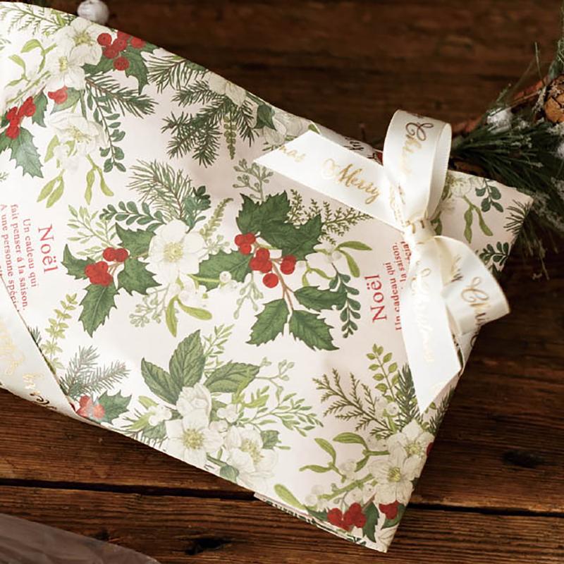 ギフト資材 XME-R3 クリスマスエレガントプリントサテンリボン/ホワイト-3(1巻) ヘッズ