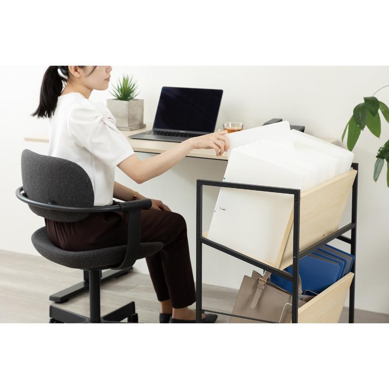 オフィス用品 木製ファイルワゴン 2段 ブラック アスカ