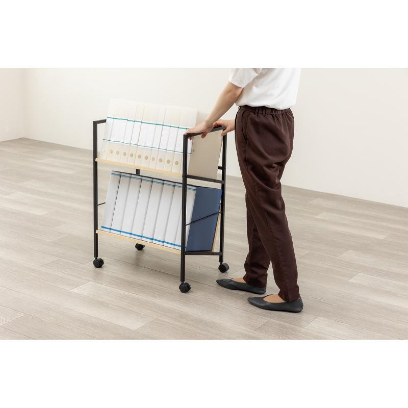 オフィス用品 木製ファイルワゴン 2段 ブラック アスカ