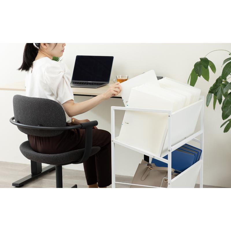 オフィス用品 木製ファイルワゴン 2段 ホワイト アスカ