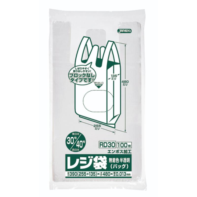 持ち帰り袋 RD30レジ袋省資源半透明ベロ100枚 ジャパックス