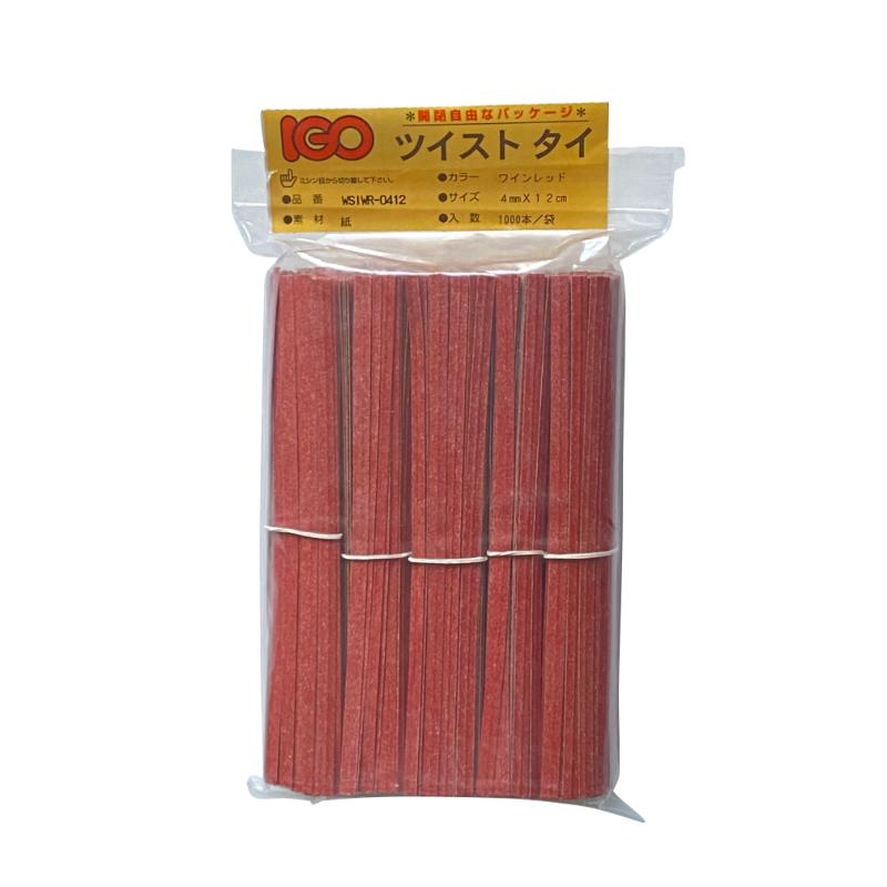 ギフト資材 ツイストタイ 紙・タイ 4×12cm ワインレッド 1000本入 アイ・ジー・オー