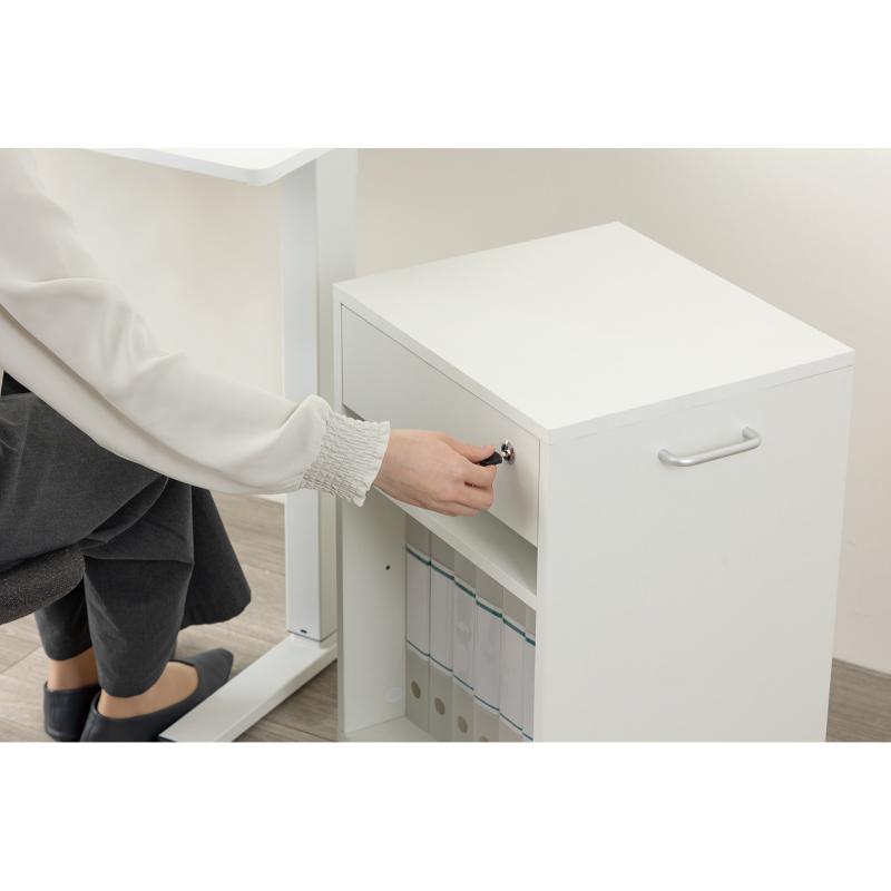 バックヤード備品 木製ワゴン 引き出し付き ホワイト アスカ