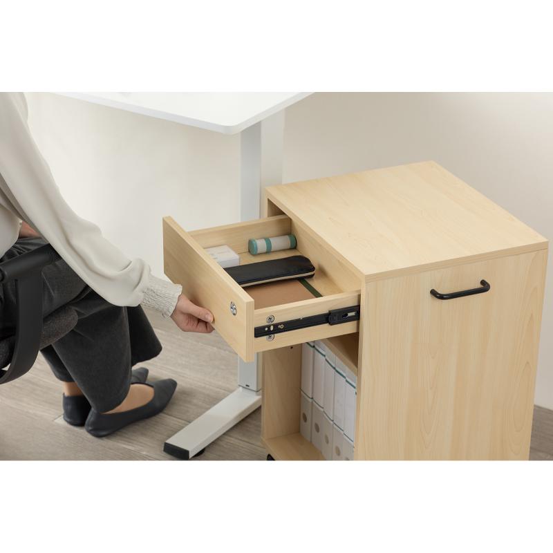 バックヤード備品 木製ワゴン 引き出し付き 木目 アスカ