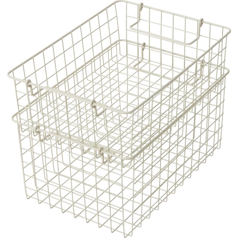 売場備品 スタッキングワイヤーバスケットLL サンドホワイト パール金属