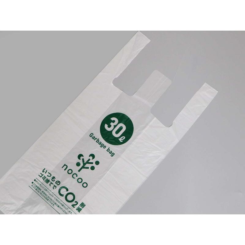HDゴミ袋 nocoo(ノクー) 容量表記入り 白半透明ごみ袋 とって付き 徳用 30L 50枚 0.015mm 日本サニパック