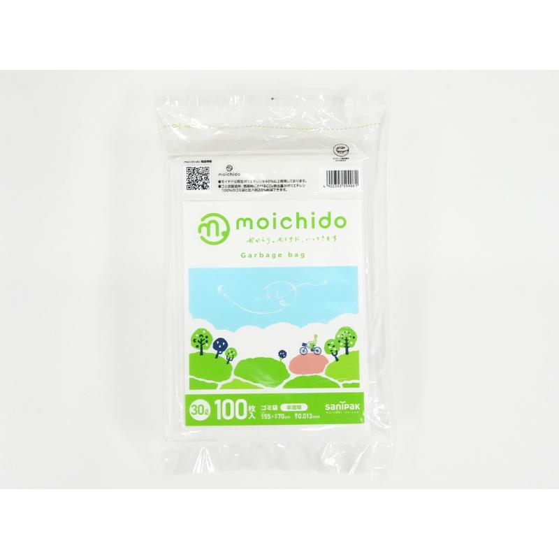 エコ材質ゴミ袋 moichido(モイチド) ゴミ袋 30L 半透明 100枚 0.013mm 日本サニパック