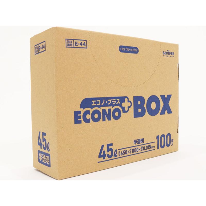 HDゴミ袋 エコノプラス BOX 45L 半透明 100枚 0.015mm 日本サニパック