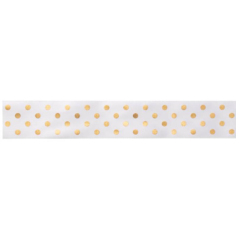 ギフト資材 DT-STR1 ドットサテンリボン-1/ホワイトゴールド ヘッズ