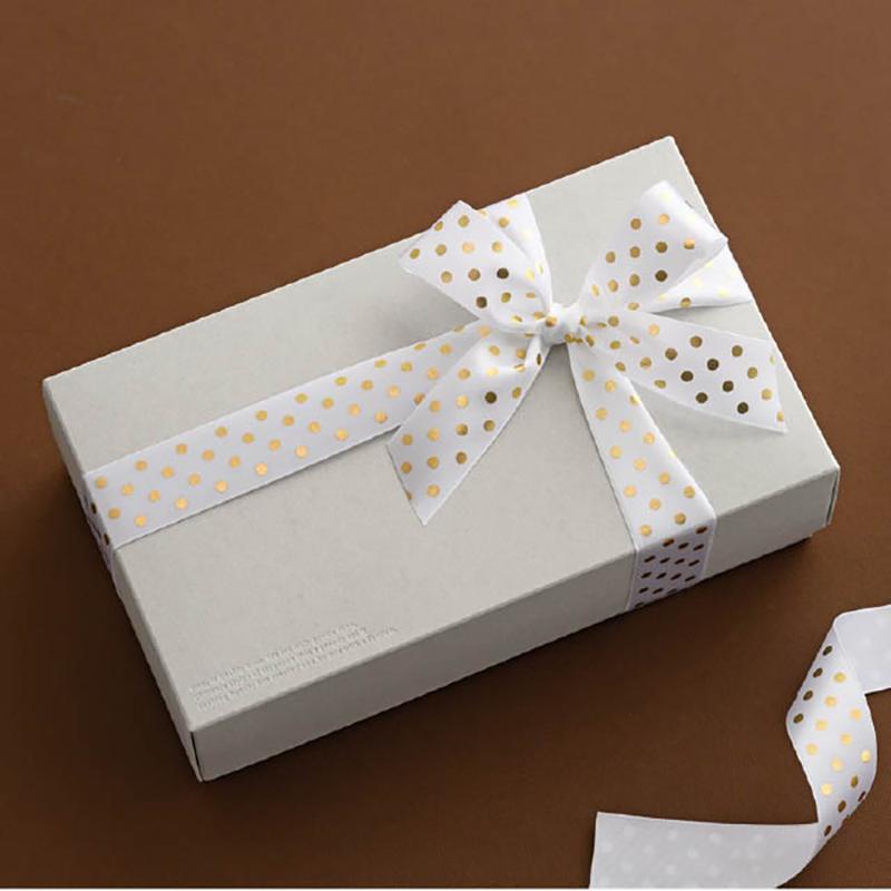 ギフト資材 DT-STR1 ドットサテンリボン-1/ホワイトゴールド ヘッズ