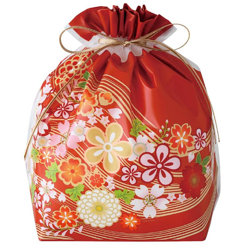 ラッピング用品 WA-BM1 和風PE巾着バッグ-M/着物柄(20枚) ヘッズ