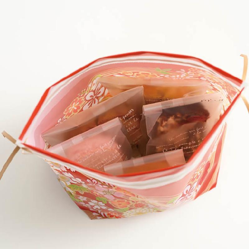 ラッピング用品 WA-BM1 和風PE巾着バッグ-M/着物柄(20枚) ヘッズ