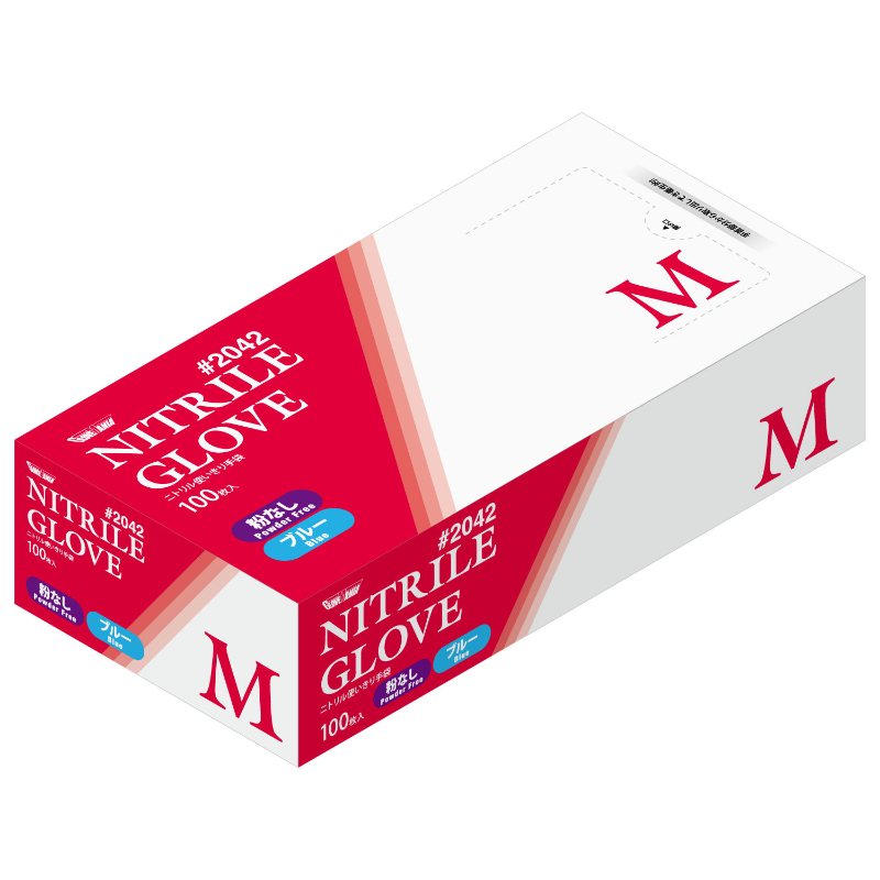 #2042 ニトリル使いきり手袋 粉無 100枚 ブルー M 川西工業