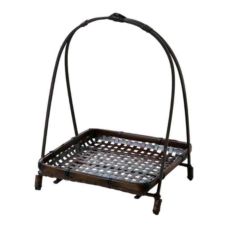 竹かご 四ツ目角ワンタッチ黒(大) 萬洋