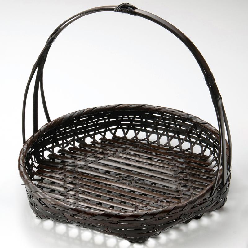 竹かご 染竹オードブル皿 手付 φ30×26 萬洋