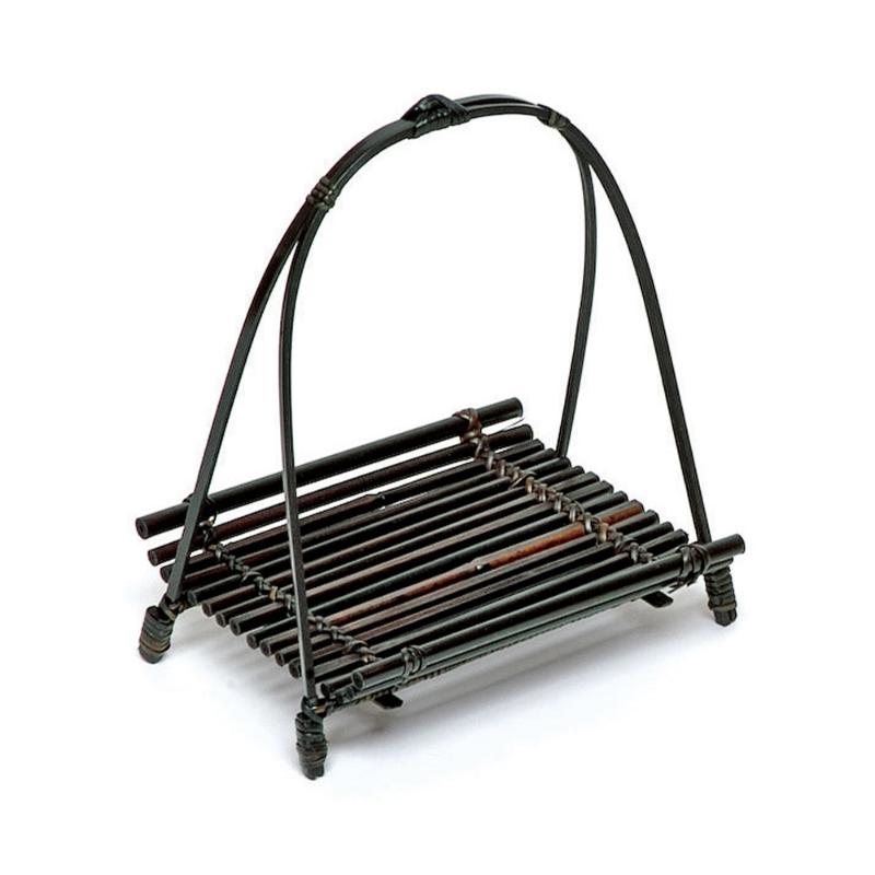 竹かご 鮎皿ワンタッチ柄付 黒 萬洋