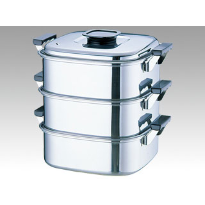 中華用品 桃印18-0角型蒸器29cm 3段