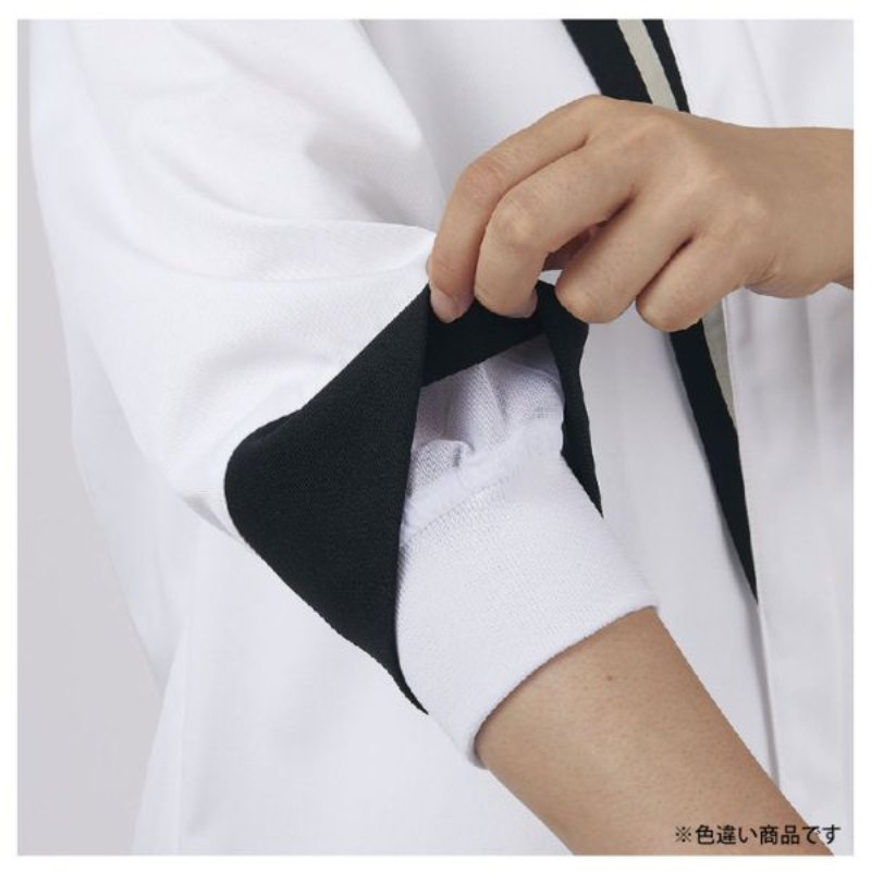 コックコート 兼用 7分袖 黒/グレー 袖ネット L 住商モンブラン