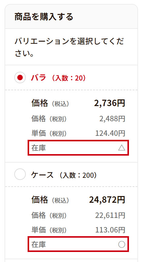 商品の在庫数について